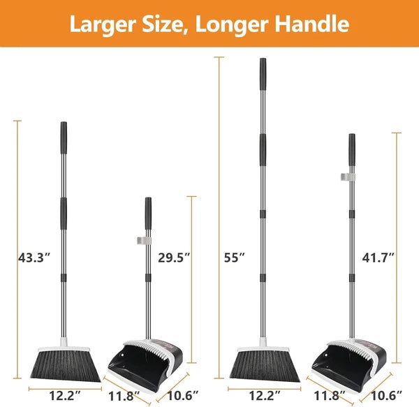 Broom and Dustpan Set, Heavy Duty Dust Pan and Broom with Long Handle 55 Inch...