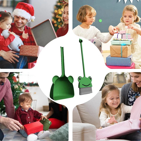 Children's Small Broom Dustpan Set Small Green Frog Cleaning Set Toddler natural