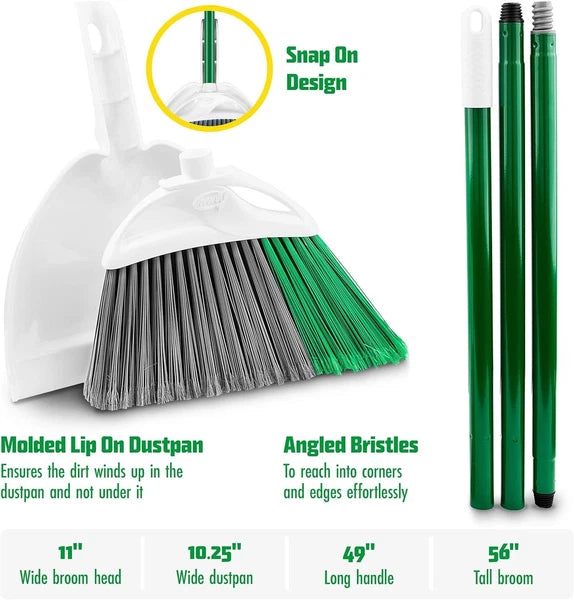 USA-Made Precision Broom & Dustpan Set - Flagged Bristles for Tough Dirt Removal