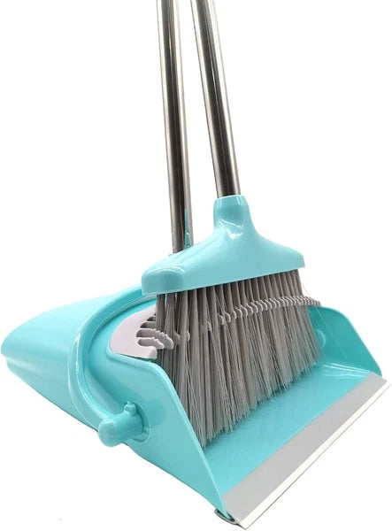 Stretchable long-handled broom and dustpan set, made of stainless steel
