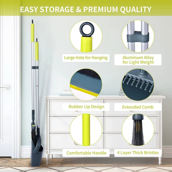 Broom and Dustpan Set for Home with 54"Long Handle Upright and Lightweight