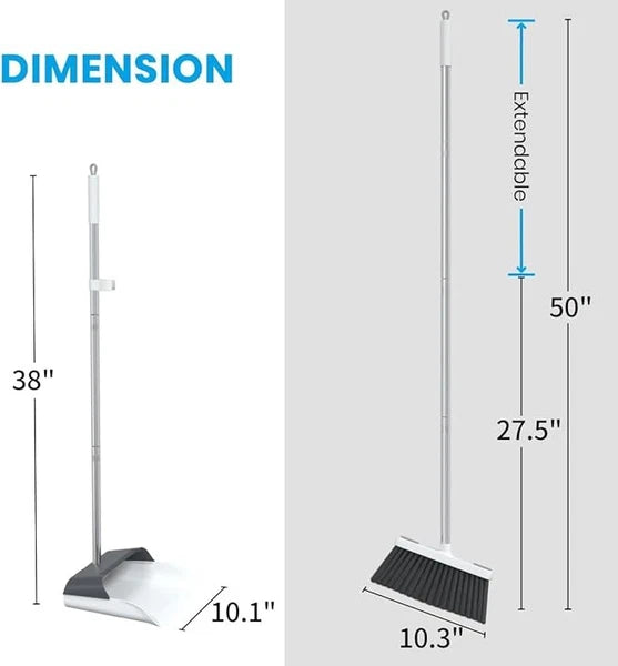Stand-Up Broom & Dustpan Set 50" Handle Ergonomic Angle