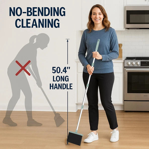 Pet Hair Broom & Dustpan Set – Long Handle 41–51″, TPR Edge, Self-Cleaning Du...