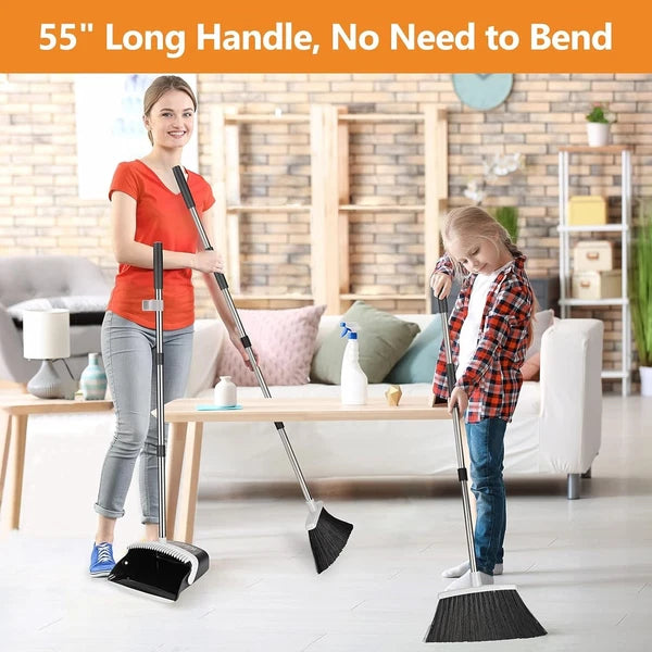 Broom and Dustpan Set, Heavy Duty Dust Pan and Broom with Long Handle 55 Inch...