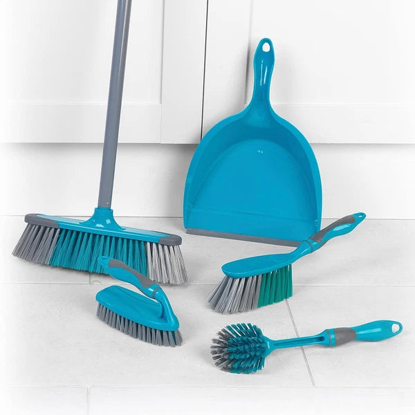 Cleaning Bundle with Broom, Dustpan and Brush Set, Scrubbing Brush