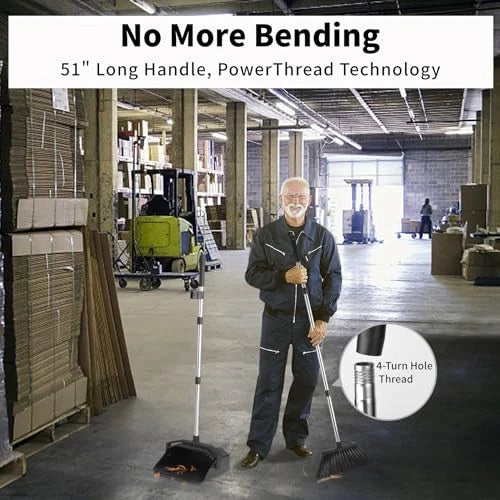 Broom with Dustpan Combo Set 3-Pack, Brooms and Dustpans Sets with Long