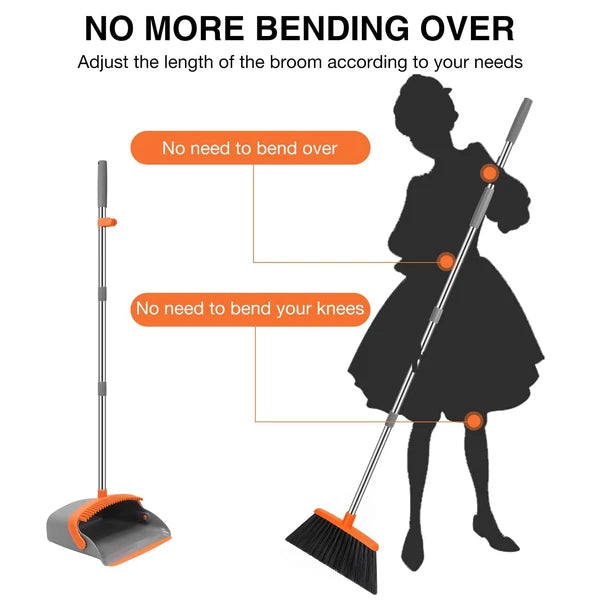 Long Handled Broom and Dustpan Set for Home Kitchen Office Hall Floor