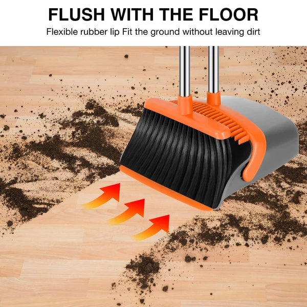Long Handled Broom and Dustpan Set for Home Kitchen Office Hall Floor