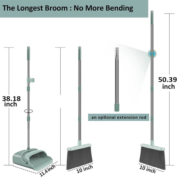 Upgrade Broom and Dustpan Set, Large Size and with Long Handle Upright Ideal