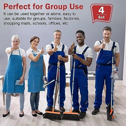 Broom and Dustpan Set, 4 Pack, 52" Long Handle Adjustable Broom with Dustpan