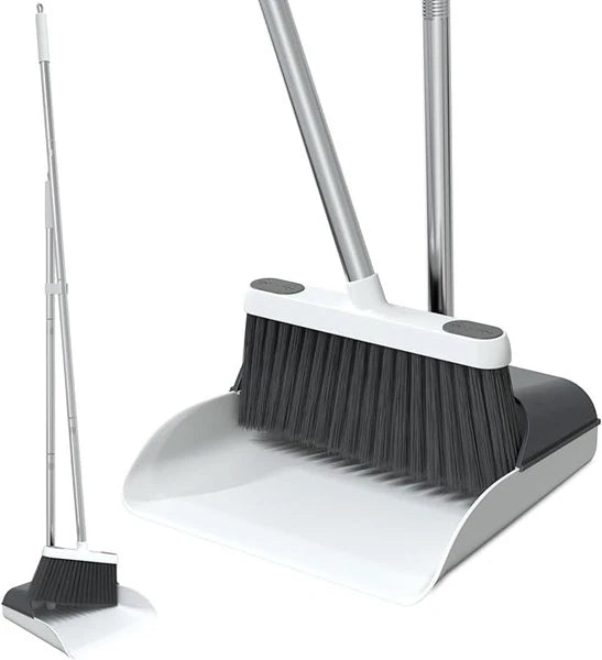 Stand-Up Broom & Dustpan Set 50" Handle Ergonomic Angle
