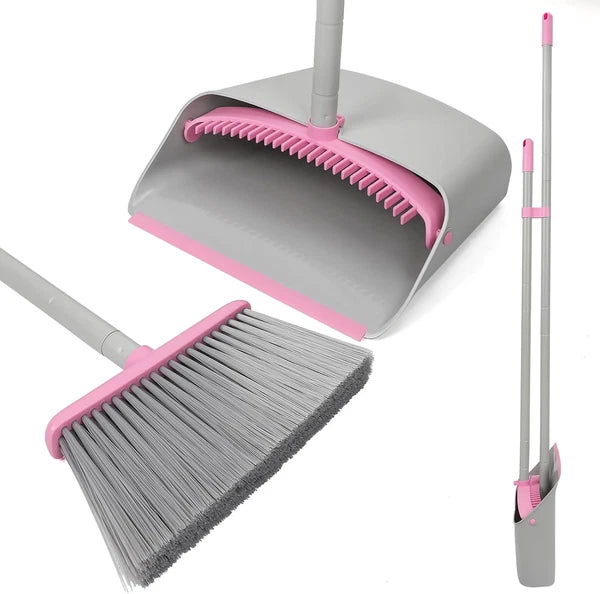 Pink Broom with Dustpan Combo Set，52" Brooms for Sweeping Indoor Broom and Dustp