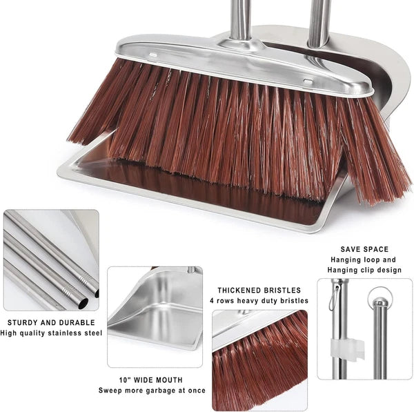 Household Broom and Dustpan Set, 56" Kitchen Broom and Dustpan Combo Set