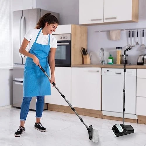 Broom with Dustpan Combo Set (54”) Long Handle Household Dust Black and Grey