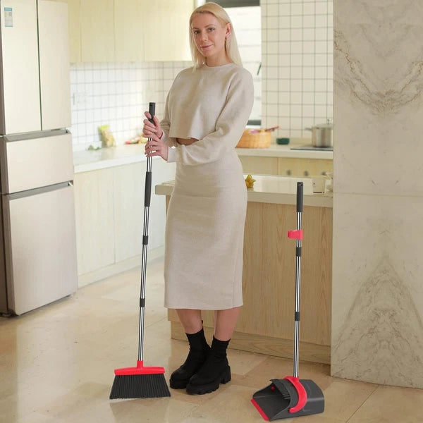 Broom and dustpan set, broom and dustpan combination set with dustpan