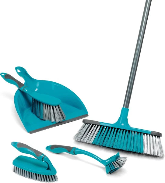 Cleaning Bundle with Broom, Dustpan and Brush Set, Scrubbing Brush