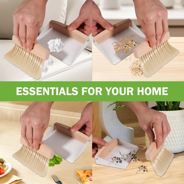 BONUMVITA Small Dustpan and Brush Set with Wood Handle,Portable Hand Broom an...