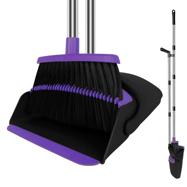 Broom And Dustpan Set Upright 50in Long Handle Self Cleaning For Home Kitchen Of