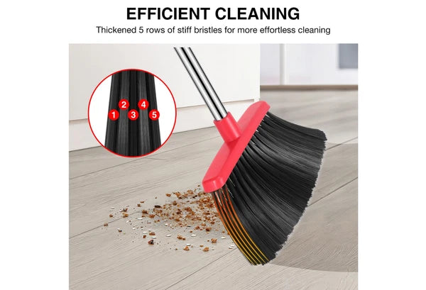 52in Long Handle Broom & Dustpan Set for Floor Cleaning (Black&Red)