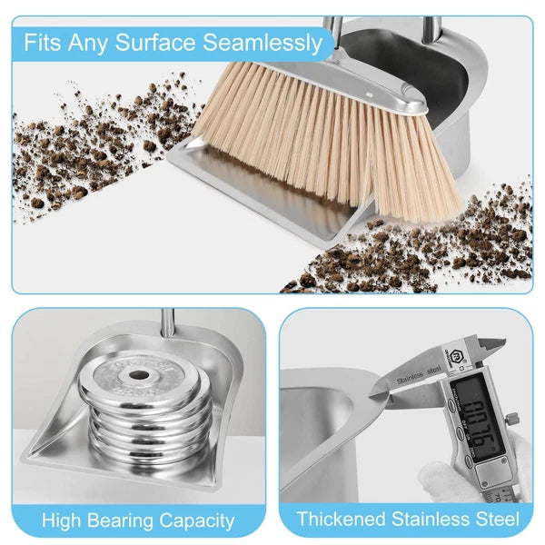 Broom and Dustpan Set for Home, Stainless Steel Broom and Dustpan Set with Lo...