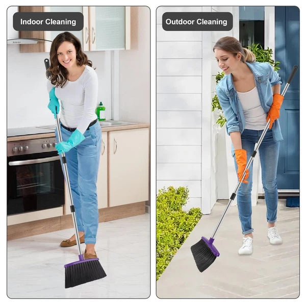 Broom and Dustpan Set 51"Long Handle with Combo Windproof and Self-Cleaning