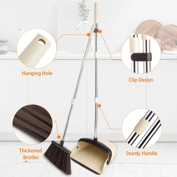 Broom and Dustpan Set Dustpan Combo with 51" Stainless Steel Long Handle Broo...