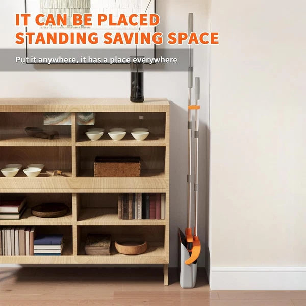 Upgraded Broom and Dustpan Set, 52" Long Handle Standing Combo with Self-Clea...