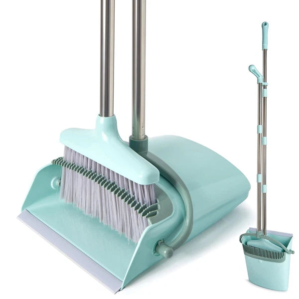 Broom and Dustpan Set with 55" Handle for Home and Office Cleaning