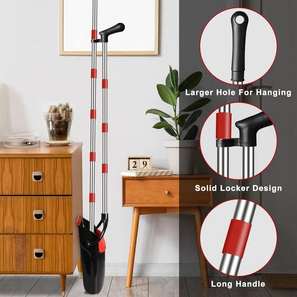 Broom and Dustpan Set for Home, Upright 55" Long Handle with Red