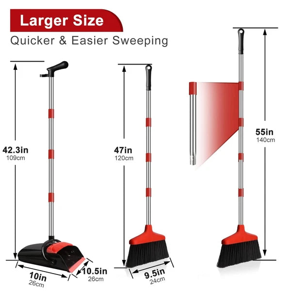 GRAREND Broom and Dustpan Set for Home, Upright 55" Broom and Dustpan Combo w...
