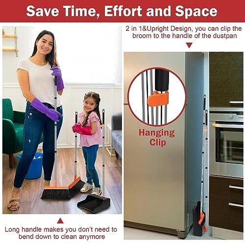Broom and Dustpan Set, 4 Pack, 52" Long Handle Adjustable Broom with Dustpan