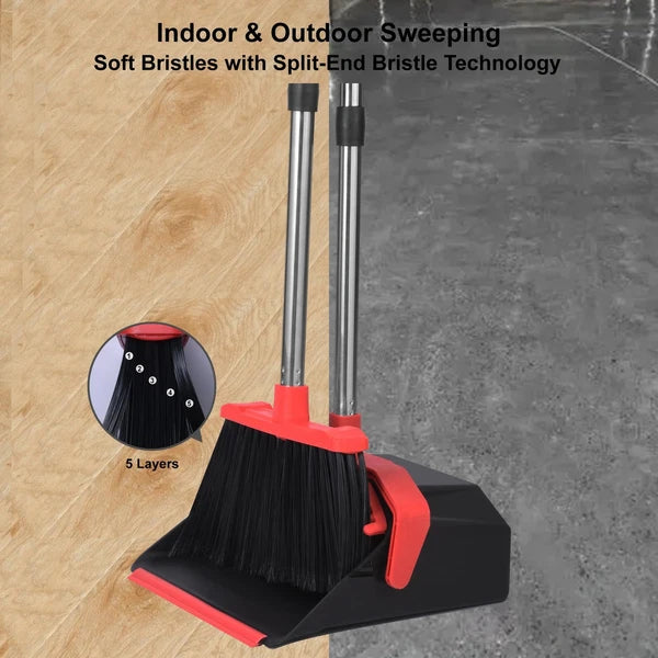 Upgrade Broom And Dustpan Set 51'' Sturdy Long Handle Large Upright Stand Up Bro