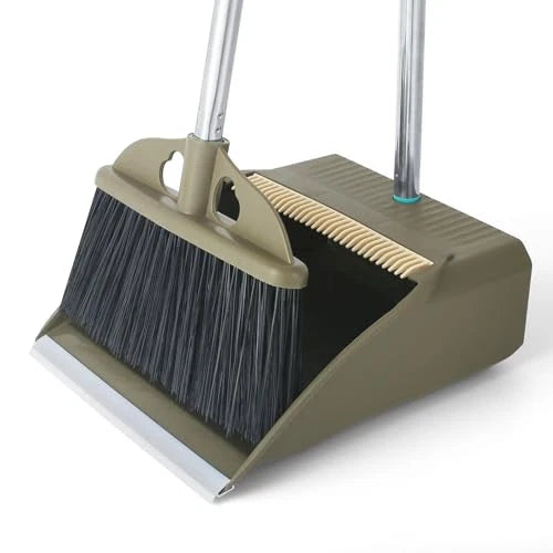 Upgrade Broom with Dustpan Combo Set,48'' Long Handle Stiff Broom Bristles