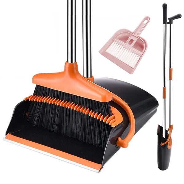 Broom and Dustpan Set with Long Handle for Home Kitchen Lobby Office Garage