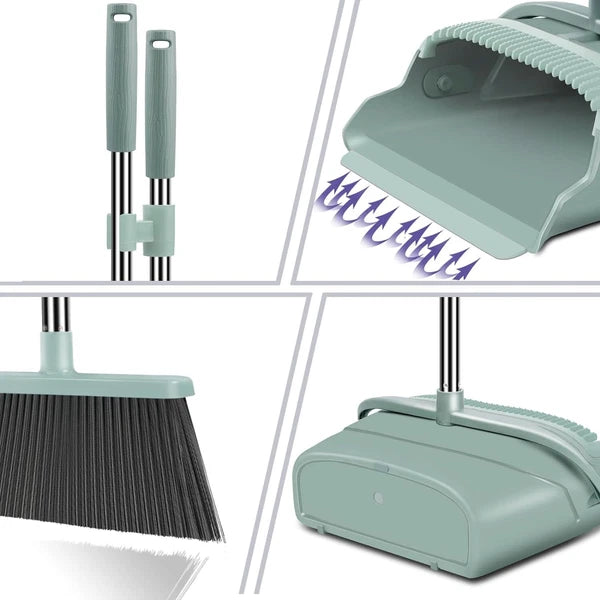 Upgrade Broom and Dustpan Set with Long Handle Broom and Stiff Broom Dust pan