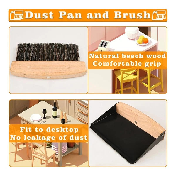 Small Dust Pan and Brush Set,  Hand Broom and Dustpan Set, Wooden Crumb8651