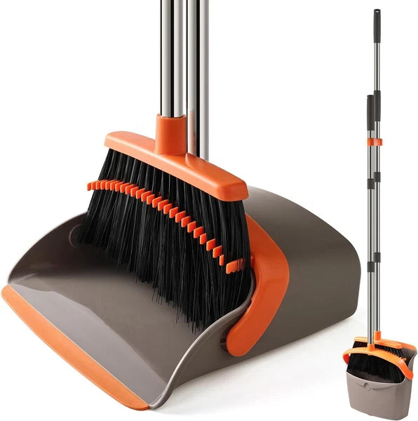 Durable Broom and Dustpan Set with 56" Adjustable Long Handle Large