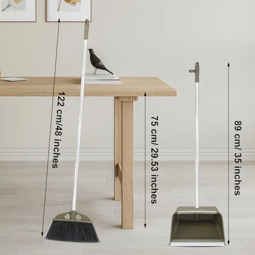 Upgrade Broom with Dustpan Combo Set,48'' Long Handle Stiff Broom Bristles