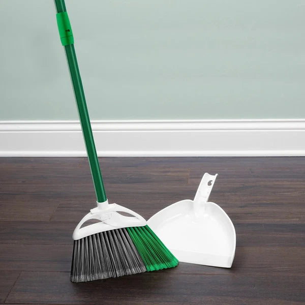 2 Piece Steel Handle Angle Broom and Dustpan Green Steel Handle