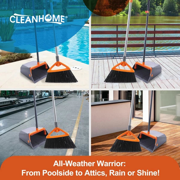 Heavy Duty Broom and Dustpan Set for Outdoor Use Ideal for Leaves and Waste