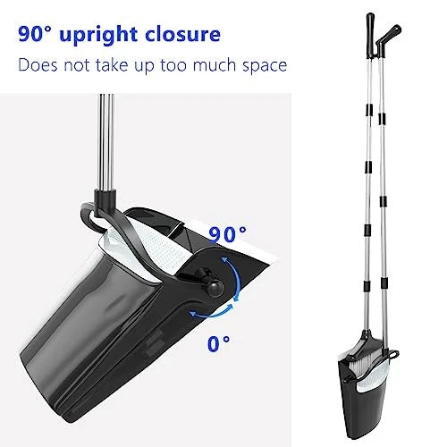 Broom with Dustpan Combo Set (54”) Long Handle Household Dust Black and Grey