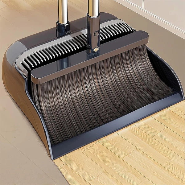 Broom Dustpan 51.6" Adjustable Long Handle 2 Replaceable Head Standing Set Lobby