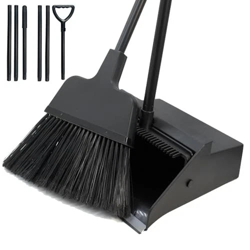 Broom with Dustpan Combo Set Outdoor Upright Dustpan and Broom Set with Long