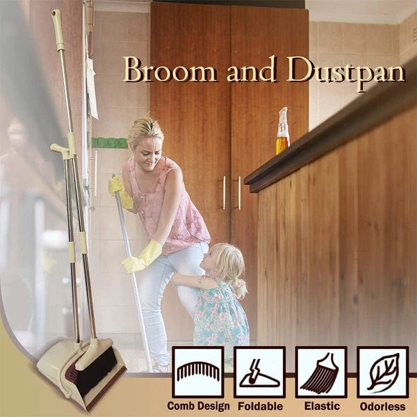 Broom and Dustpan Set Lightweight Upright Lobby Broom and Dust Pan Combo with Lo