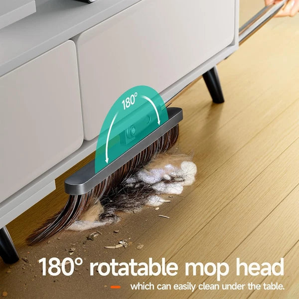 Broom Dustpan 51.6" Adjustable Long Handle 2 Replaceable Head Standing Set Lobby