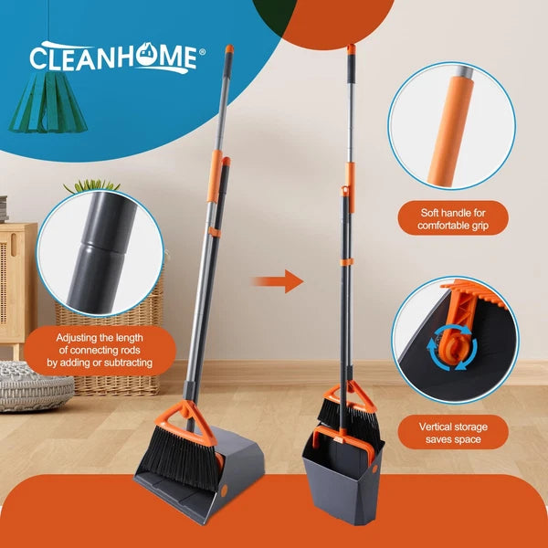 Commercial Broom and Dustpan Set with Long Handle, Outdoor Heavy Duty Broom a...