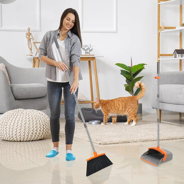 Long Handled Broom and Dustpan Set for Home Kitchen Office Hall Floor