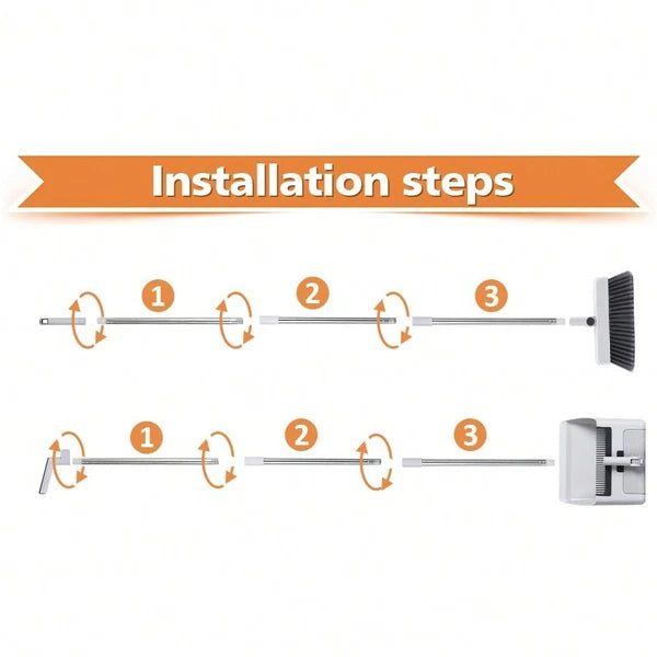 NGE-3-In-1 Broom And Dustpan Set, Soft Bristle, 180 Degree Rotatable Broom Dustp