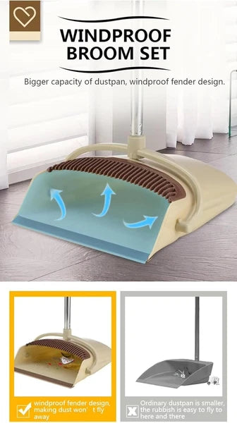 Broom and Dustpan Set, Broom with Dustpan Combo Set, Brooms for Sweeping Indoor,