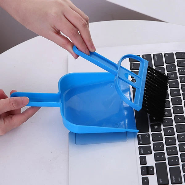(Blue)Small Hand Broom Dustpan Set Multifunctional Portable Table Top Brush